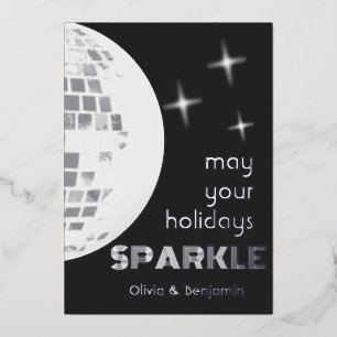 Disco Ball Sparkle Foil Holiday Card Black