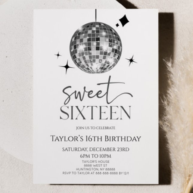 Disco Ball Sweet Sixteen 16th Birthday Party Invitation (Creator Uploaded)