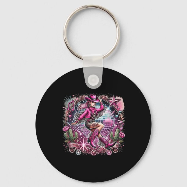 Disco Ball Tattoo Pink Cowboy Cowgirl  Key Ring (Front)