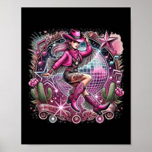 Disco Ball Tattoo Pink Cowboy Cowgirl Poster