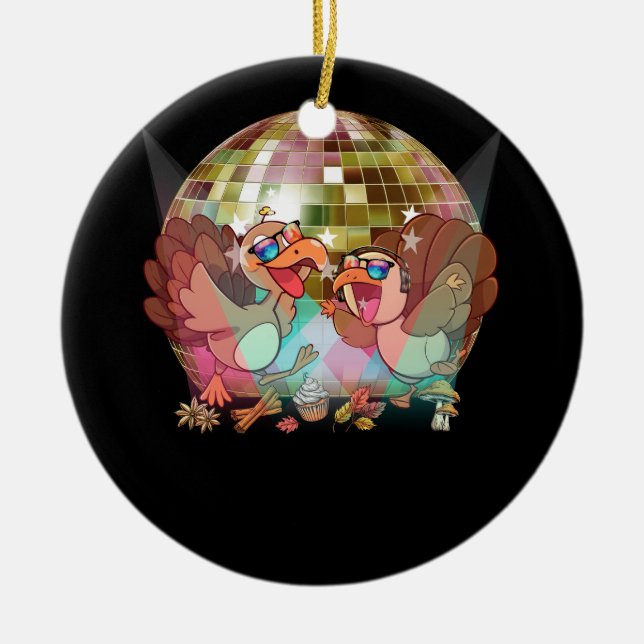 Disco Ball Turkey Thanksgiving Dinner Festive Than Ceramic Tree Decoration (Front)