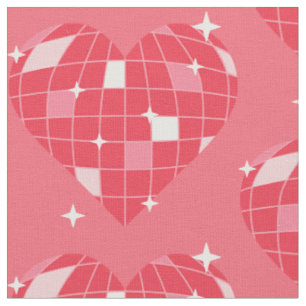 disco ball valentine 1970s pink heart fabric