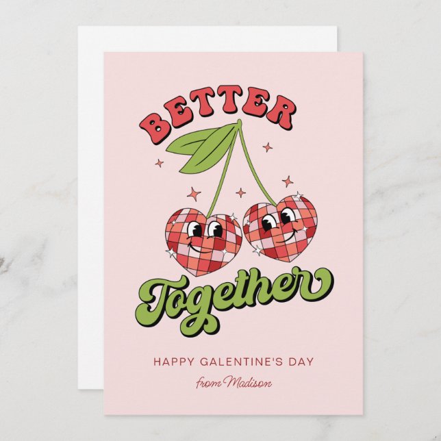 Disco Ball Valentine's Cherry Better Together Invitation (Front/Back)
