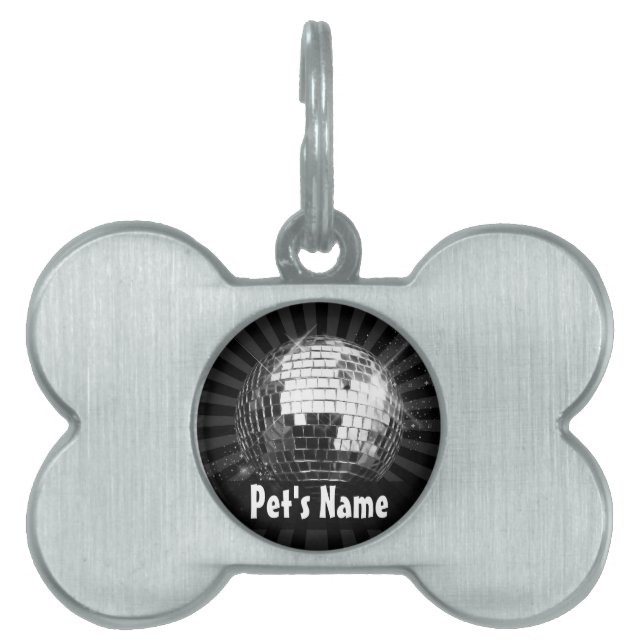 Disco Ball w/Black Background Pet Name Tag (Front)