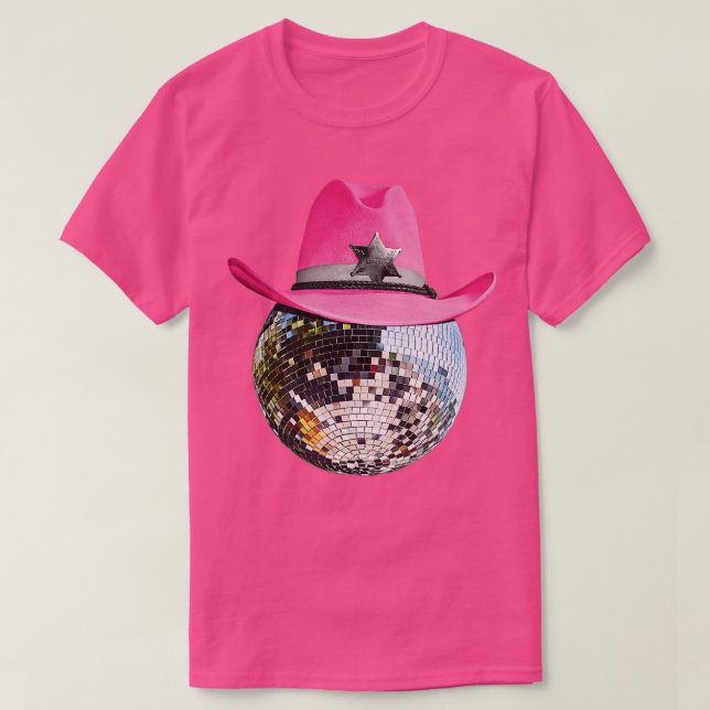 Disco Ball Wearing Pink Cowboy Hat Club Retro   1  T-Shirt (Design Front)