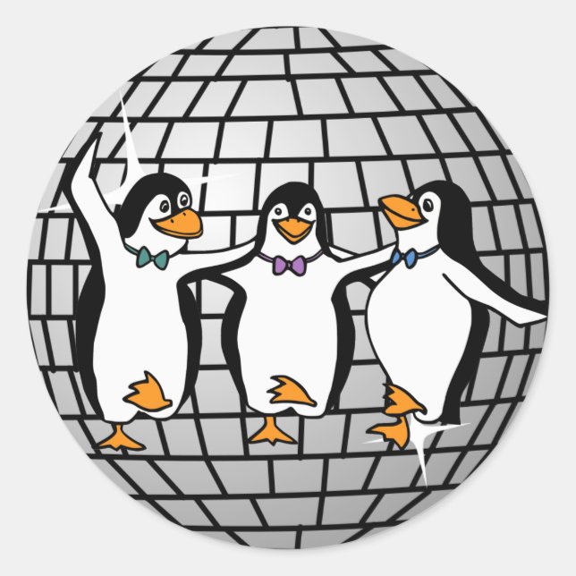 Disco Ball with Dancing Penguins Sticker (Round) (Front)