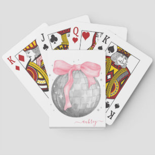Disco Ball with Pink Bow Design personalised Playing Cards