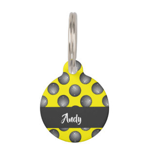 Disco ball yellow pattern pet tag