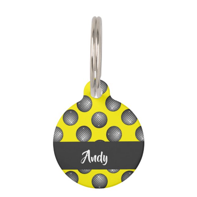Disco ball yellow pattern pet tag (Front)