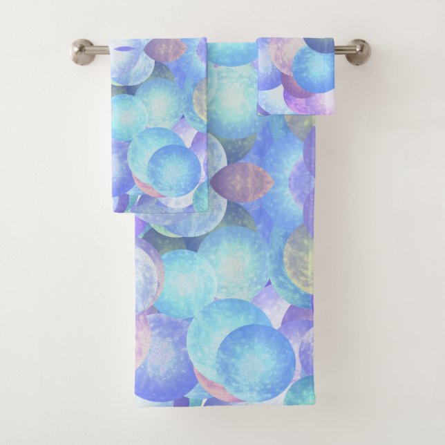 Disco balls in pastel rainbow colours - 3D optics Bath Towel Set (Insitu)