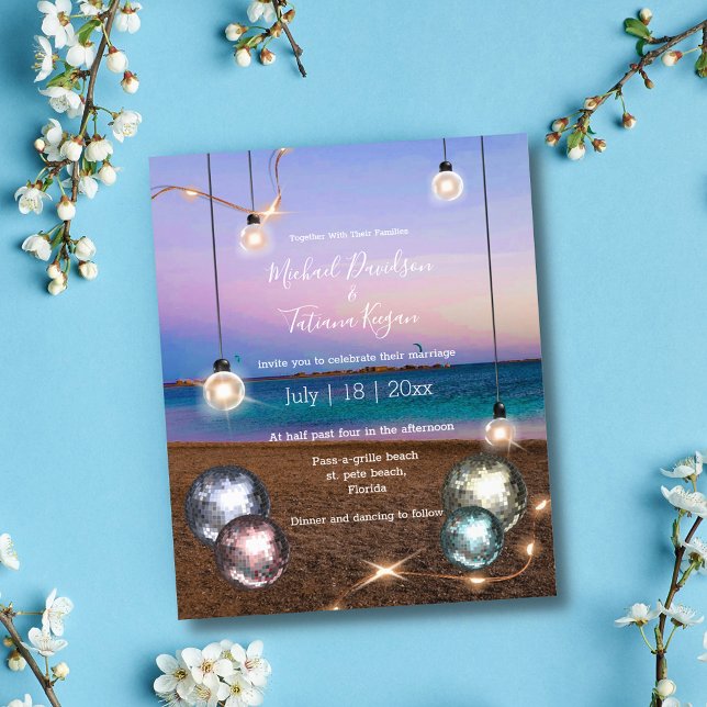 disco balls lights beach  wedding invitation flyer (Creator Uploaded)