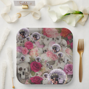 Disco Balls Skulls and Roses Paper Plate