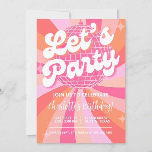 Disco Birthday Invite Girl, Retro Birthday Disco (Front)