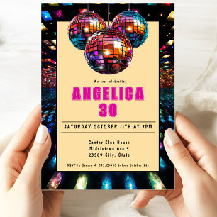 Disco Birthday Magenta Black Invitation