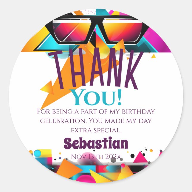 Disco Birthday Party Favour Classic Round Sticker (Front)