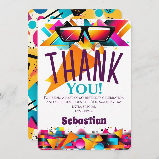 Disco Birthday Party Thank You Card (Front/Back)