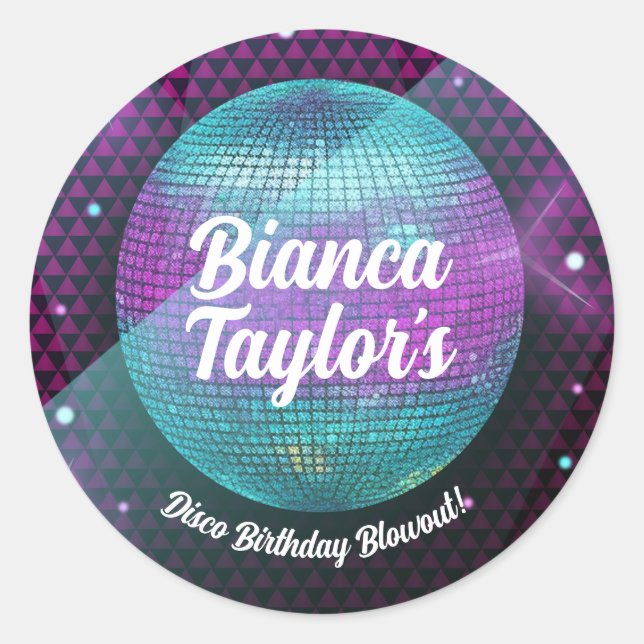 Disco Blowout Purple and Pink Birthday Party Classic Round Sticker (Front)