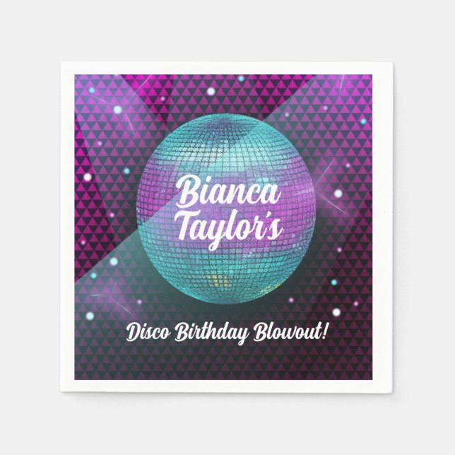 Disco Blowout Purple and Pink Birthday Party Napkin (Front)