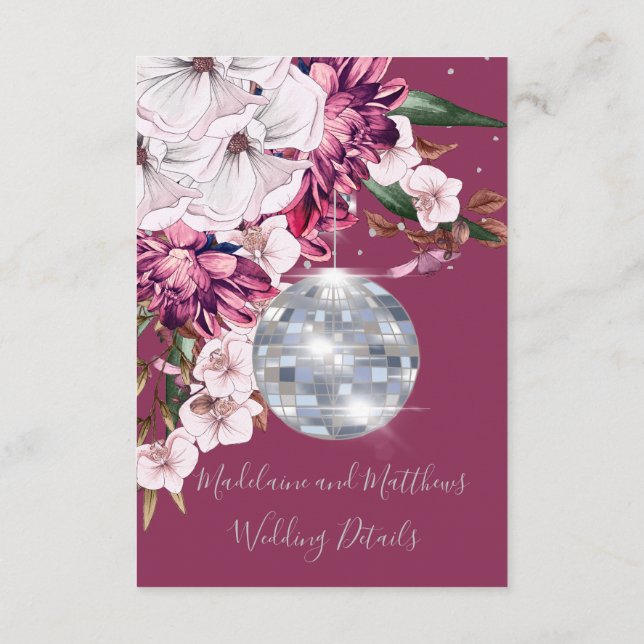 Disco Burgundy Floral Details Enclosure Card (Back)