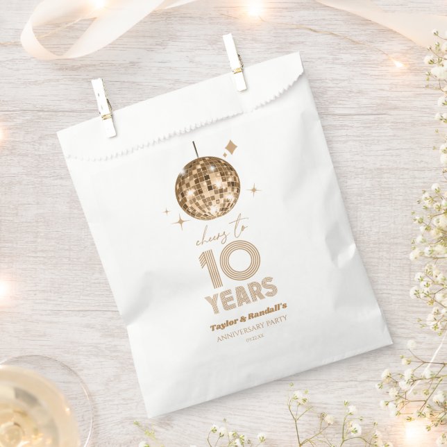 Disco Cheers 10 Years Wedding Anniversary Party Favour Bags (Clipped)