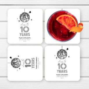 Disco Cheers 10 Years Wedding Anniversary Party Square Paper Coaster