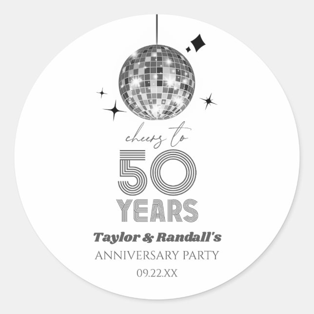 Disco Cheers 50 Years Wedding Anniversary Party Classic Round Sticker (Front)