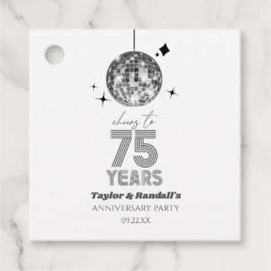 Disco Cheers 75 Years Wedding Anniversary Party Favour Tags