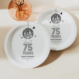 Disco Cheers 75 Years Wedding Anniversary Party Paper Plate