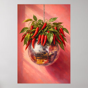 Disco Chilli Pepper Print, Funky Kitchen Wall Art