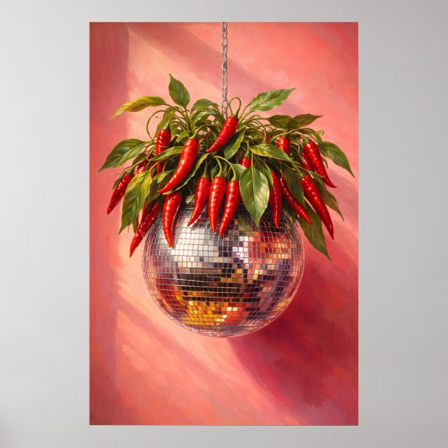 Disco Chilli Pepper Print, Funky Kitchen Wall Art (Front)