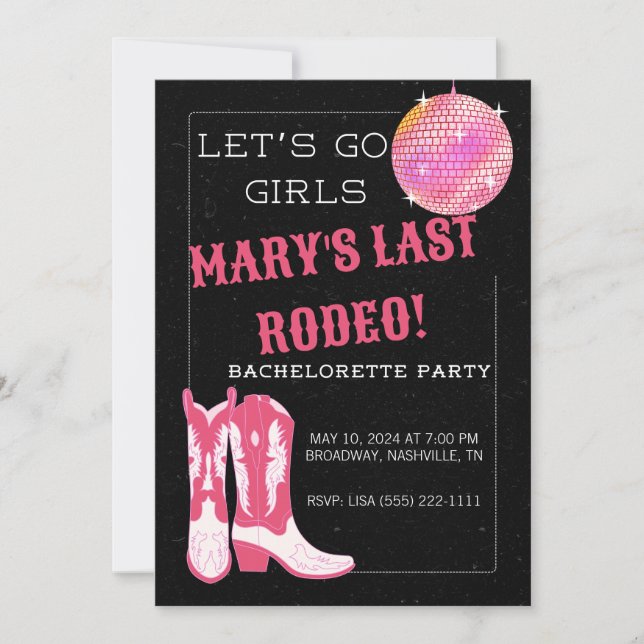 Disco Cowboy Bachelorette Party Invitation (Front)