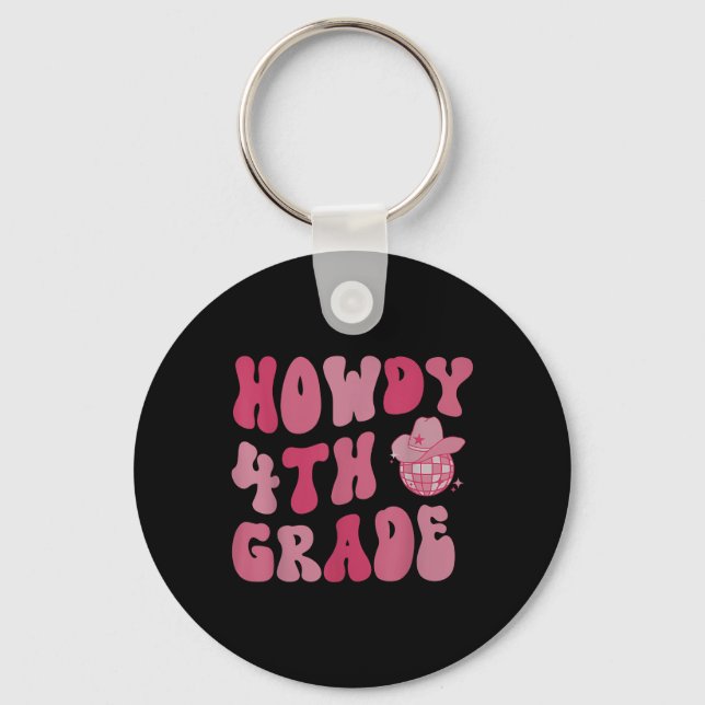 Disco Cowboy Howdy 4th Grade Teacher Western Back  Key Ring (Front)