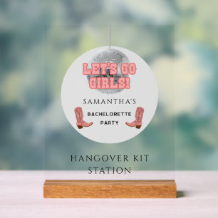 Disco Cowgirl Bachelorette Hangover Kit Station Acrylic Sign