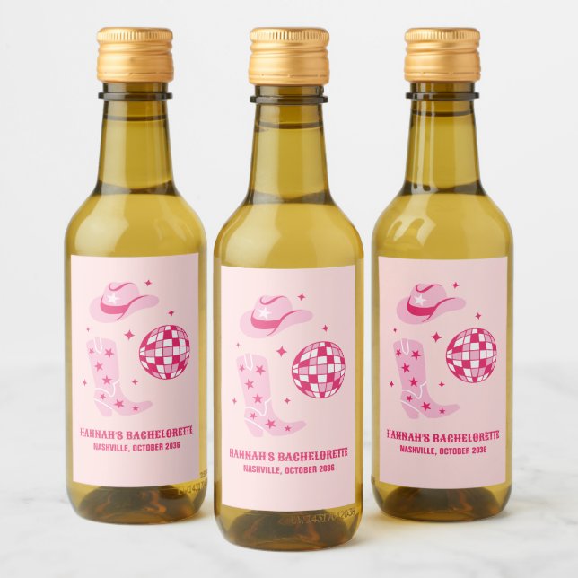 Disco Cowgirl Bachelorette Party Mini Wine Labels (Bottles)