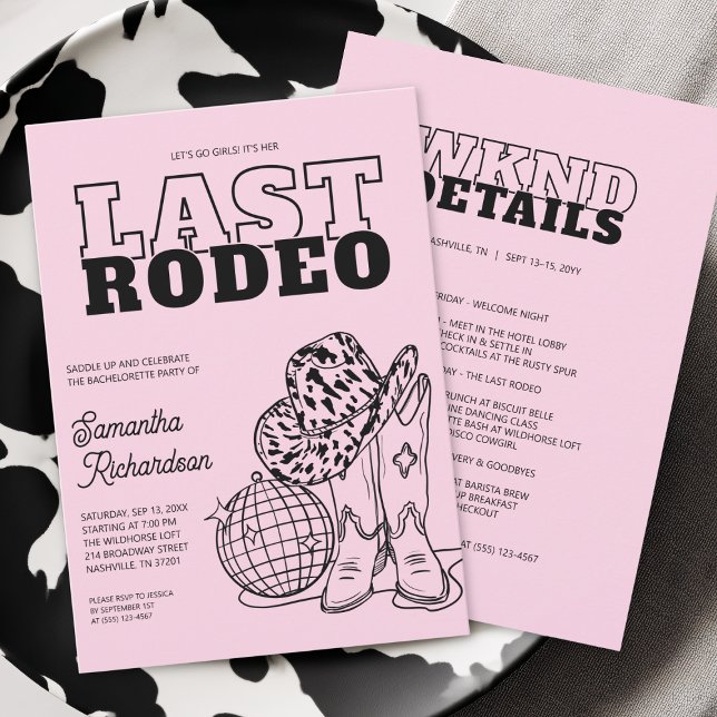 Disco Cowgirl Bachelorette Party Weekend Itinerary Invitation (Disco Cowgirl Bachelorette Party Weekend Itinerary Invitation)
