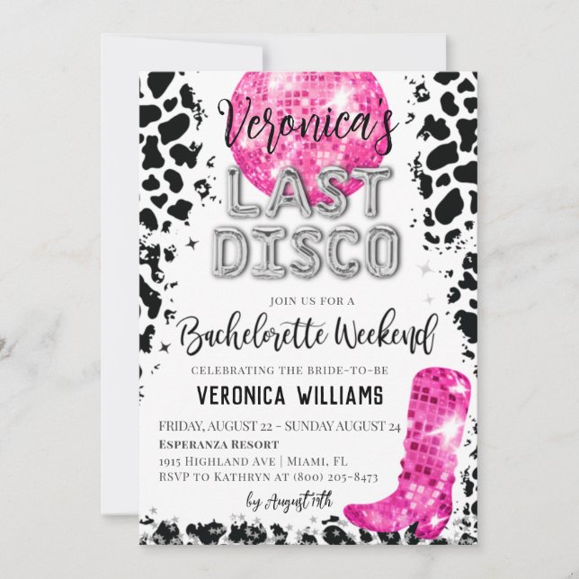 Disco Cowgirl Bachelorette Weekend Invitation (Front)