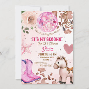 Disco Cowgirl Birthday 2nd Western Rodeo Pink Ball Invitation