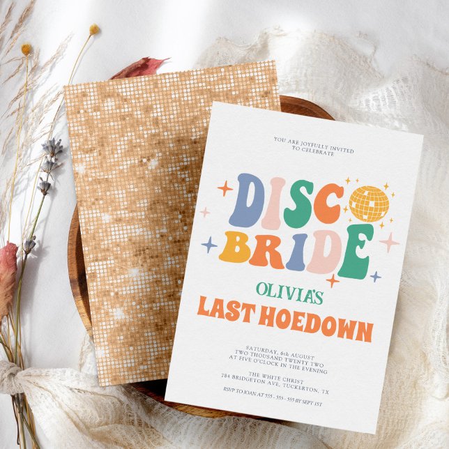Disco Cowgirl Chic Peach Retro Bachelorette Party Invitation (Creator Uploaded)