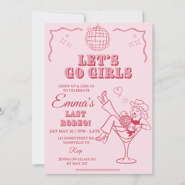 Disco Cowgirl Last Rodeo Invitation Template  (Front)