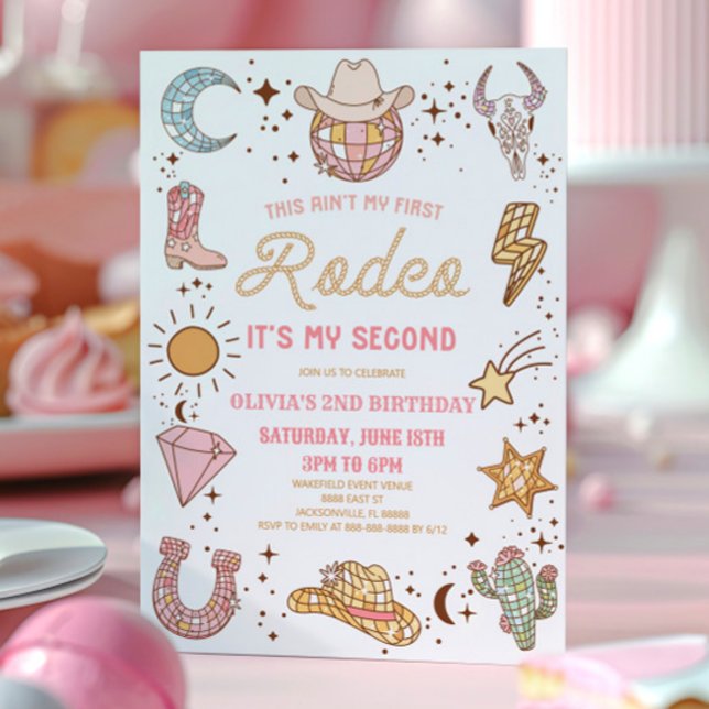 Disco Cowgirl My Second Rodeo 2nd Birthday Party Invitation (Creator Uploaded)