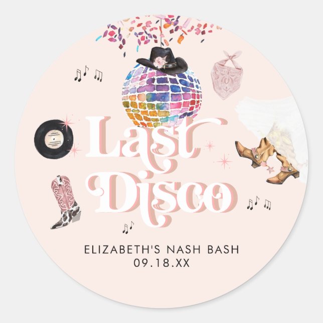 Disco Cowgirl Nashville Pink Rodeo | Bachelorette  Classic Round Sticker (Front)