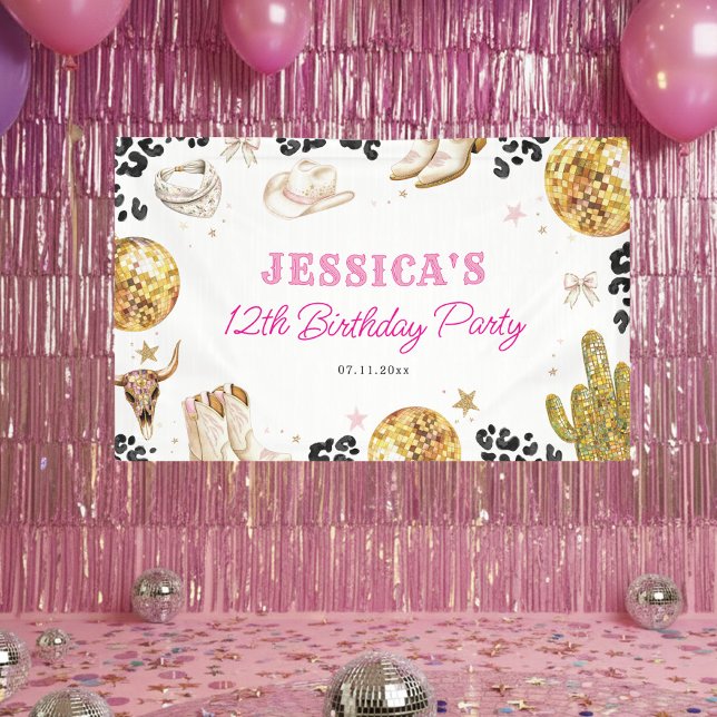 Disco Cowgirl Nashville Rodeo Pink Birthday Party Banner (Creator Uploaded)