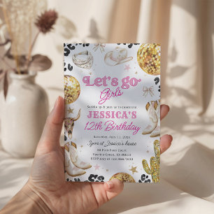 Disco Cowgirl Nashville Rodeo Pink Birthday Party  Invitation