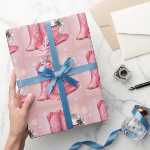 Disco Cowgirl Pink Birthday Party Wrapping Paper