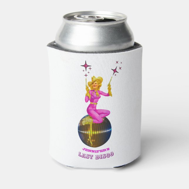 Disco cowgirl  Retro Bachelorette Party T-Shirt Can Cooler (Can Back)