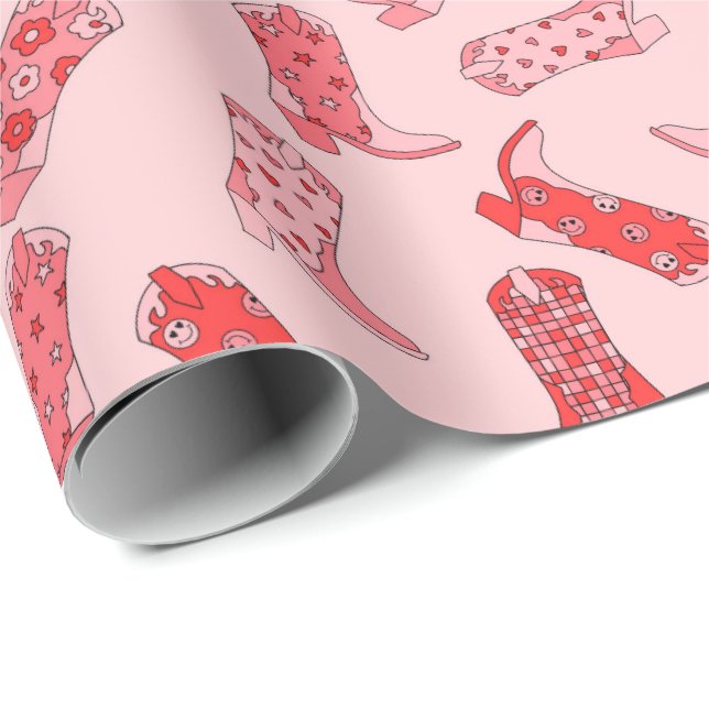 Disco Cowgirl Retro Pink & Red Wrapping Paper Roll (Roll Corner)