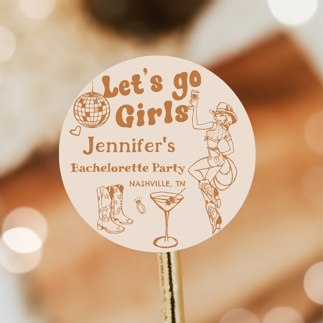Disco Cowgirl Rodeo Bachelorette Party Classic Round Sticker (Creator Uploaded)