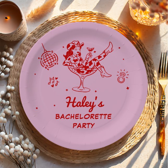 Disco Cowgirl Rodeo Bachelorette Weekend Paper Plate (Creator Uploaded)
