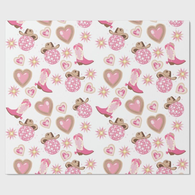 Disco Cowgirl Valentine Wrapping Paper (Flat)