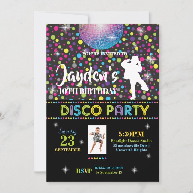 Disco Dance Birthday Party Invitation Boy (Front)